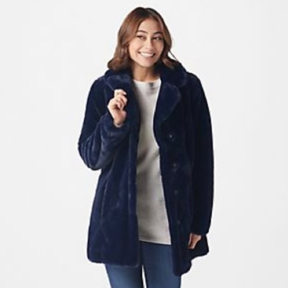 Isaac Mizrahi Faux Fur Coat w/ Floral lining